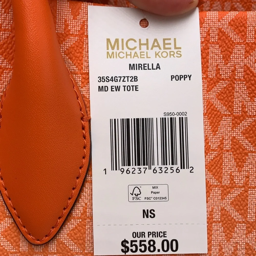 Michael Kors Mirella Medium Ombré Logo Tote Bag Poppy  NWT